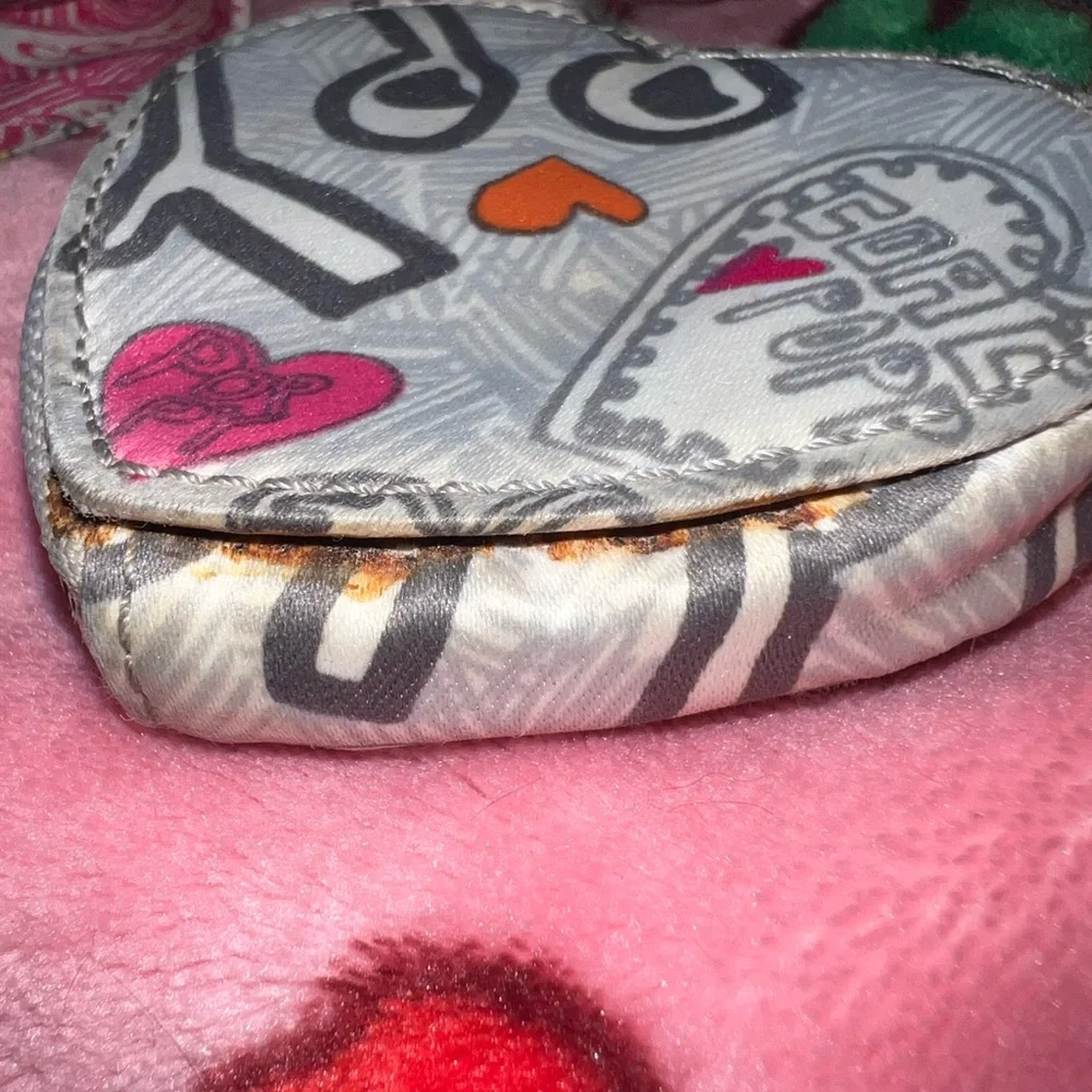 Coach Poppy butterfly bandana Graffiti Mini Heart Coin Purse Keychain y2k *flaw